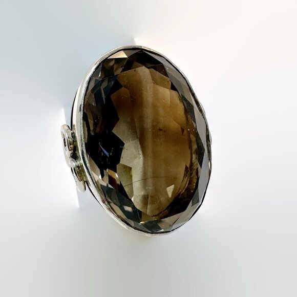 Smoky Quartz Ring, Sterling Silver, 30s, 40s, Statement, Smokey, Big, Size 6 - Picture 6 of 6
